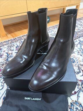 Saint Laurent Men’s Chelsea Boots — Dark Chocolate Brown Leather - Size 12 US
